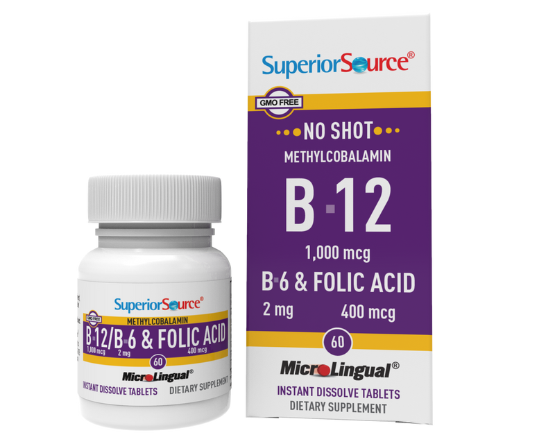 Superior Source NO SHOT Methylcobalamin B-12 1,000 mcg / B-6 / Folic Acid