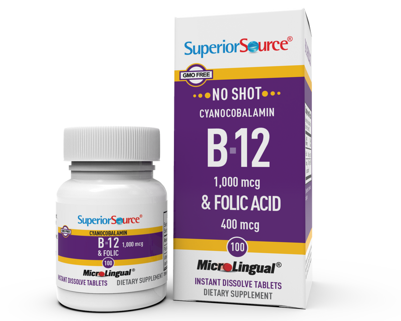 Superior Source NO SHOT B-12 1,000 mcg (as Cyanocobalamin) / Folic Acid 400 mcg