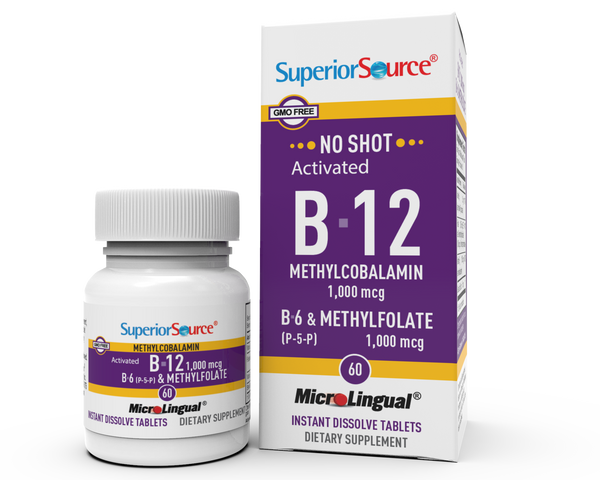 Superior Source NO SHOT Methylcolbalamin Activated B-12 1,000 mcg / B-6 (P-5-P) & Methylfolate 1,000 mcg