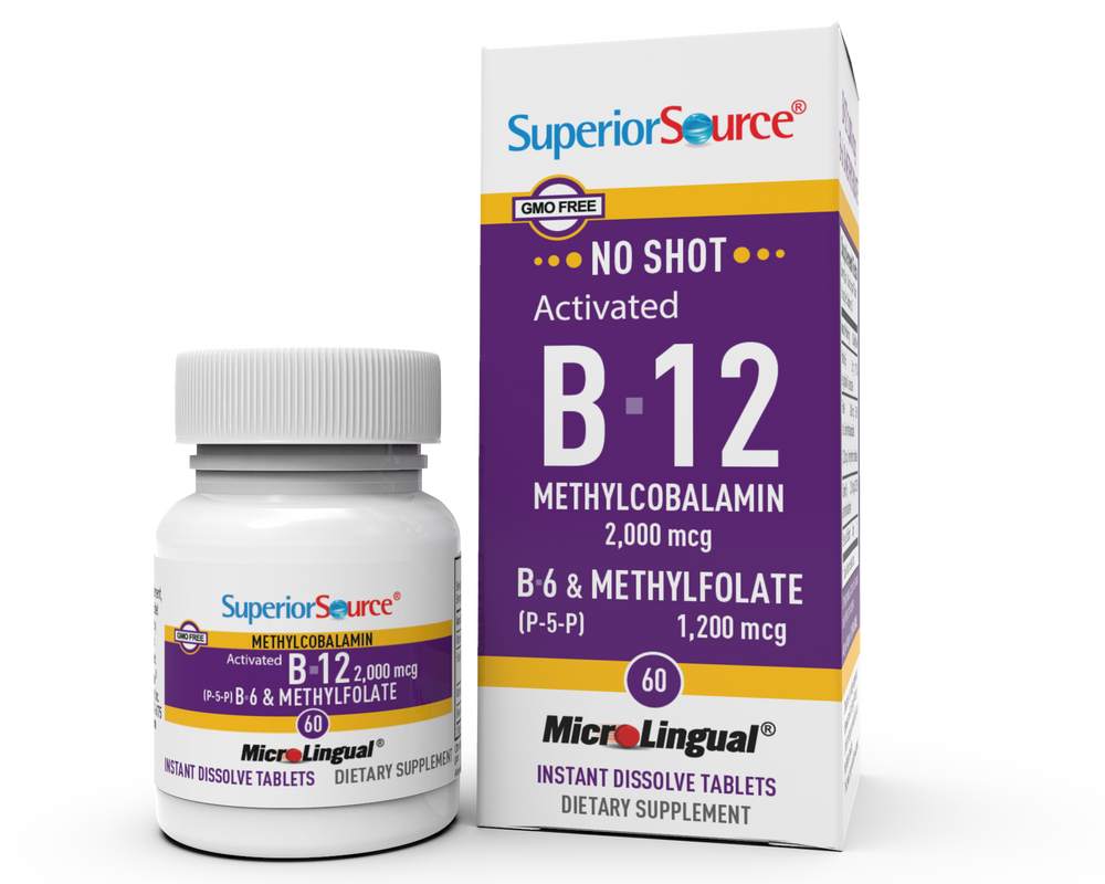 Superior Source NO SHOT Methylcobalamin Activated B-12 2,000 mcg / B-6 (P-5-P) & Methylfolate 1,200 mcg