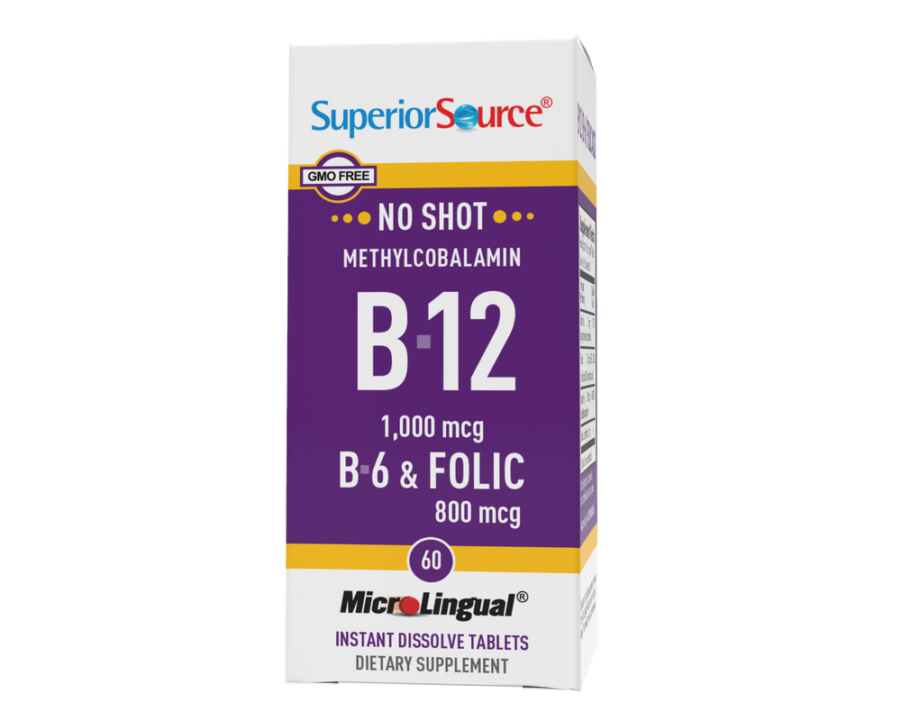 Superior Source NO SHOT Methylcobalamin B-12 1,000 mcg / B-6 / Folic Acid 800 mcg