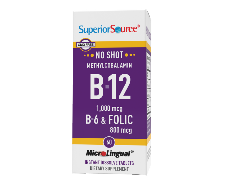 Superior Source NO SHOT Methylcobalamin B-12 1,000 mcg / B-6 / Folic Acid 800 mcg