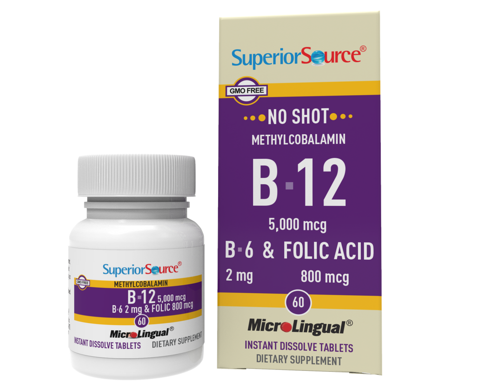 Superior Source NO SHOT Methylcobalamin B-12 5,000 mcg / B-6 / Folic Acid 800 mcg